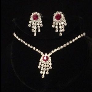 ❤️Rhinestone set necklace earrings vintage crystal bling diamond jewelry